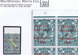 Ireland 1922 Thom Rialtas 5-line Red Ovpt On 4d, Marginal Block With "wide Dac" And Two "out-of-alignment" Pairs Mint - Unused Stamps