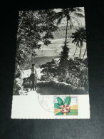 CPSM 1958, Carte Postale, Wallis Et Futuna, Timbre Flore D'outre-mer, 1er Premier Jour, Tampon Europe 1 - Wallis-Et-Futuna