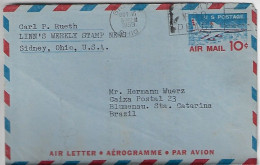 USA United States 1959 Postal Stationery Aerogramme Stamp Airplane 10 Cents Sent From Sidney To Blumenau Brazil - 1941-60