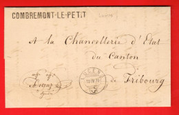 ZUS-43  UNIQUE  Cachet Linéaire COMBREMONT-LE-PETIT à Chancellerie D'Etat Du Canton De Fribourg Cachet Lucens - ...-1845 Préphilatélie