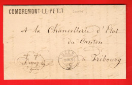 ZUS-43  UNIQUE  Cachet Linéaire COMBREMONT-LE-PETIT à Chancellerie D'Etat Du Canton De Fribourg Cachet Lucens - ...-1845 Prephilately