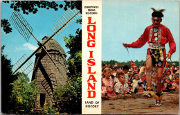 New York Greetings From Long Island Split View With Windmill And Indian Brave "Green Rainbow" - Long Island