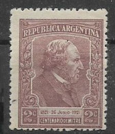 ARGENTINA  1921 CENTENARIO DELLA NASCITA DEL GENERALE BARTOLOME' MITRE YVERT. 256 MLH VF - Ungebraucht