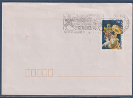 19ème Festival Du Cirque De Monte Carlo Enveloppe Flamme Annonce Monaco Le  25.1.95 N° 1971 Clown Et Cheval - Postmarks
