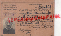 87 ARNAC LA POSTE VILLAUBRUN -CROMAC- CARTE COMBATTANT  LIMOUSIN JEAN BAPTISTE LADAME- LIMOGES 11 JUIN 1936 - Historische Dokumente