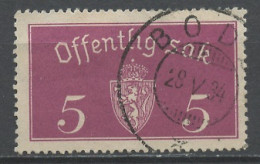 Norvège - Norway - Norwegen Service 1933-37 Y&T N°S10A - Michel N°D10 (o) - 5s  Armoirie - Service