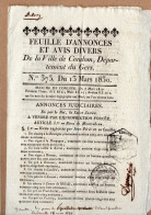 Condom (32) Feuille D'annonces Légales Et Avis Divers  N°373 Du 13 Mars 1830   (PPP41223) - Midi-Pyrénées