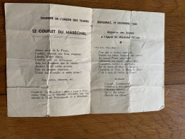 Bergerac 1940 Hymne à Pétain Pour La Journée Des Jeunes éclaireuses évacuation  Alsace Moselle Dordogne - Documents