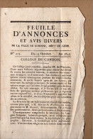 Condom (32)  Feuille D'annonces Et Avis Divers N°215 23 Octobre 1825  (PPP41224) - Midi-Pyrénées