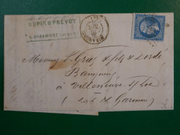 AO19 FRANCE  BELLE LETTRE  1865 PETIT BUREAU MIRAMONT A  VILLENEUVE  +N°22 +AFFR. INTERESSANT++ - 1862 Napoléon III.