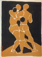 Personnage Post-cubiste .gouache Sur Papier.(Tesson) 320 X 240 Mm. - Tempere