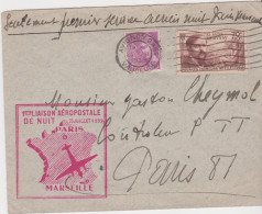 Cachet 1ère Liaison Aéropostale De Nuit Paris Marseille 25 JUILLET 1939 YT 437 + 410 CAD Avignon Gare 25 VII 39 - 1927-1959 Covers & Documents