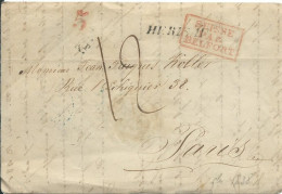 LETTRE DE HERENS ( SUISSE ) ENTREE PAR BELFORT POUR PARIS TAXE "12" + "5 Rouge" DE 1838 LETTRE COVER - ...-1845 Prefilatelia