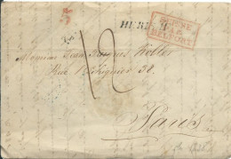 LETTRE DE HERENS ( SUISSE ) ENTREE PAR BELFORT POUR PARIS TAXE "12" + "5 Rouge" DE 1838 LETTRE COVER - ...-1845 Préphilatélie