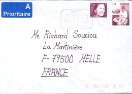 SUEDE AFFRANCHISSEMENT COMPOSE SUR LETTRE PRIORITAIRE POUR LA FRANCE 1990 - Cartas & Documentos