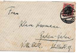 57468 - Deutsches Reich - 1920 - 40Pfg Germania EF A Bf FREIBURG -> Baden-Baden - Briefe U. Dokumente