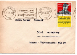 57478 - DDR - 1960 - 20Pfg+Zf Becher EF A Bf LEIPZIG - WERTVOLL WEIL AUS PFLANZENOEL -> Westdeutschland - Food
