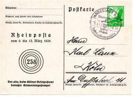 57485 - Deutsches Reich - 1938 - 5Pfg PGAKte Luftpost Als OrtsKte SoStpl KOELN - RHEINPOSTA ... - Briefmarkenausstellungen