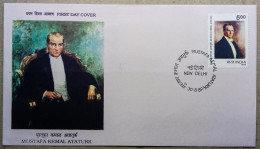 INDIA 1989 MUSTAFA KEMAL ATATURK, TURKEY, STATESMAN.....FDC, NEW DELHI CANCELLATION - Briefe U. Dokumente