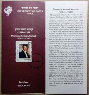 INDIA 1989 MUSTAFA KEMAL ATATURK, TURKEY, STATESMAN....BROCHURE WITH STAMPS ATTACHED, BOMBAY CANCELLATION - Briefe U. Dokumente