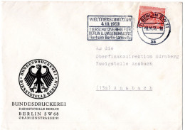 57498 - Berlin - 1953 - 20Pfg Bauten I EF A Bf BERLIN - WELTTIERSCHUTZTAG ... -> Ansbach - Sonstige & Ohne Zuordnung