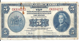 INDES NEERLANDAISES 5 GULDEN 1943 VF P 113 - Indes Neerlandesas