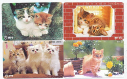 CARTE TELEPHONIQUE PHONECARD TELEPHONE CARD 4 X CAT CHAT KAT NTT JAPON - Katten