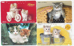 CARTE TELEPHONIQUE PHONECARD TELEPHONE CARD 4 X CAT CHAT KAT NTT JAPON - Katzen