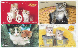 CARTE TELEPHONIQUE PHONECARD TELEPHONE CARD 4 X CAT CHAT KAT NTT JAPON - Cats