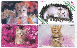 CARTE TELEPHONIQUE PHONECARD TELEPHONE CARD 4 X CAT CHAT KAT NTT JAPON - Cats