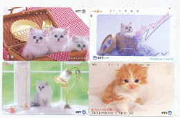CARTE TELEPHONIQUE PHONECARD TELEPHONE CARD 4 X CAT CHAT KAT NTT JAPON - Cats