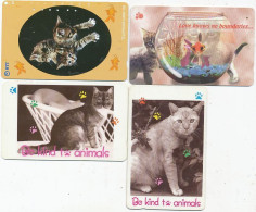 CARTE TELEPHONIQUE PHONECARD TELEPHONE CARD 4 X CAT CHAT KAT 1 NTT JAPON ET 3 SINGAPOUR - Cats