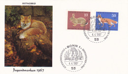 RABBIT, FOX, MAMMALS, ANIMALS, COVER FDC, 1967, WEST GERMANY - Lapins