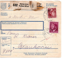 57540 - Deutsches Reich / Boehmen & Maehren - 1944 - 4K Hitler MiF A PaketKte HEINRICHS -> BRANKOWITZ - Storia Postale