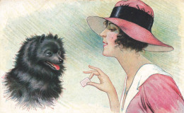 Femme Donnant Un Bonbon à Son Chien ! * CPA Illustrateur Genre Xavier Sager * Mode Robe Chapeau Hat Dog Race - Hunde