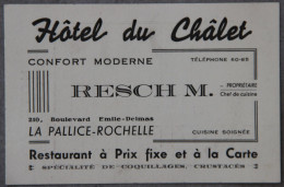 Carte Hôtel Du Châlet, M. Resch, La Pallice-Rochelle (Charente-Maritime), Note Au Dos - Sports & Tourisme
