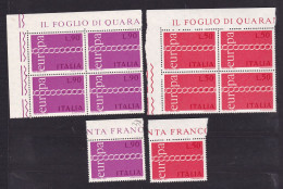 1971 Italia Italy Repubblica EUROPA CEPT EUROPE 5 Serie Di 2 Valori: Quartina + 1 Serie MNH** CATENA - CHAIN Block 4 +1 - 1971