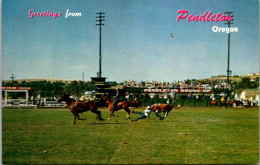 Greetings From Pendleton Oregon Showing Bull Dogging At Rodeo - Souvenir De...