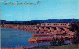 Greetings From Savanna Illinois Showing U S Government Dam On The Mississippi River - Souvenir De...