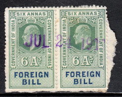 India - 6a Foreign Bill Revenue - Pair On Paper - Barefoot 2012 #36 - CV £3.00 - Autres & Non Classés