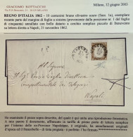 Regno D’ Italia 1a(5000€) SPL ! BENEVENTO1862 (Campania Napoli/Stato Pontificio) Lettera, Cert Bottacchi (Italy XF Cover - Marcofilía