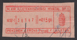 Francotyp Cut -  REVENUE Fiscal TAX Stripe Seal - Used - HUNGARY 1942 - BUDAPEST - Coat Of Arms - Fiscale Zegels