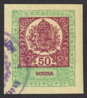 Hungary Croatia Slovakia Romania Serbia 1921 - PASSPORT Revenue Tax Stamp CUT - 50 K - Fiscali