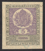 Hungary Croatia Slovakia Romania Serbia 1921 - PASSPORT Revenue Tax Stamp CUT - 5 K - Revenue Stamps