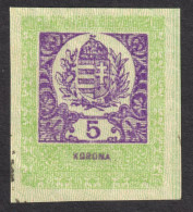 Hungary  1923 - PASSPORT Revenue Tax Stamp CUT - 5 K - Steuermarken