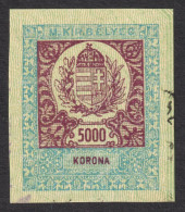 Hungary  1923 - PASSPORT Revenue Tax Stamp CUT - 5000 K - Inflation - Steuermarken