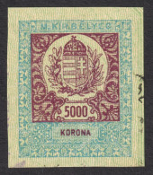 Hungary  1923 - PASSPORT Revenue Tax Stamp CUT - 5000 K - Inflation - Fiscali