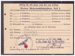 Dt- Reich (020271) Kleiner Wehrmachtsfahrschein Teil 2 Von Wien Nach Klagenfurt Am 10.9.1940 - Documents