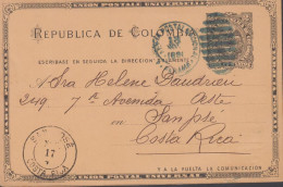 1890. COLOMBIA  Interesting CARTE POSTALE REPUBLICA DE COLOMBIA 2 CENTAVOS. Very Fine Card To Costa Rica C... - JF438008 - Panama