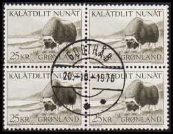 1969. GRØNLAND. Musk Ox. 25 Kr. 4-Block. NICE CANCELLED. GODTHÅB 20-10-1970. (Michel 74) - JF530339 - Used Stamps